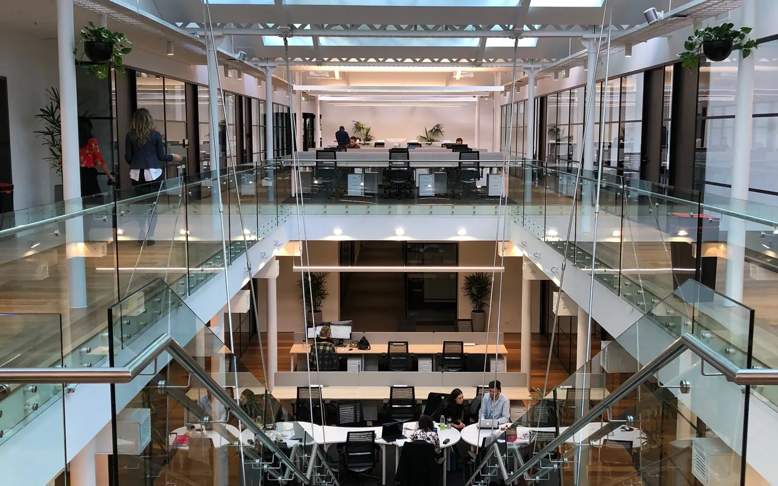 An open plan office floor seen from above