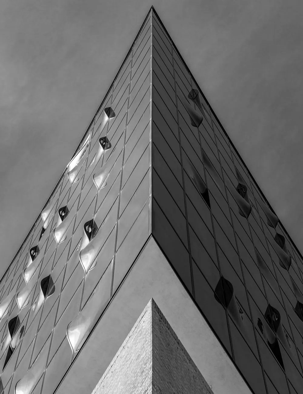 Angled facade of a modern building
