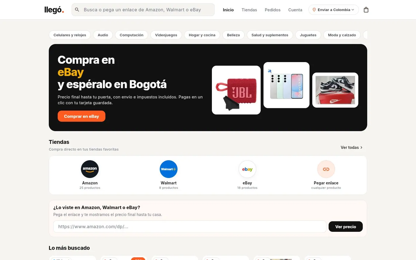 The llego home page with the three stores